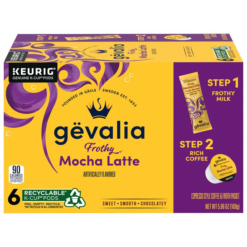 Gevalia, 2-Step K-Cup & Froth Packets, 6 Count, 5.6oz Box (Pack of 3) (Mocha Latte).