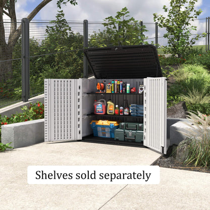 HOMSPARK Storage Shed Weather Resistance, Multi-Purpose Outdoor Storage Cabinet for Backyards and Patios, Horizontal Storage Shed for Lawnmower, Patio Accessories (White 1, Large - 26 cu.ft)