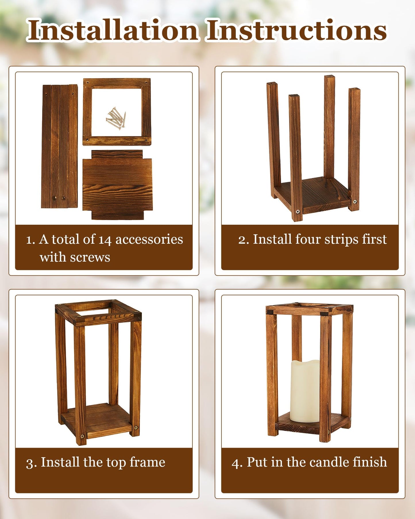 Huquary 32 Pcs/16 Set Wooden Wedding Lantern Centerpiece Include Farmhouse Candle Holders and Flameless LED Candles for Rustic Wedding Table Decoration