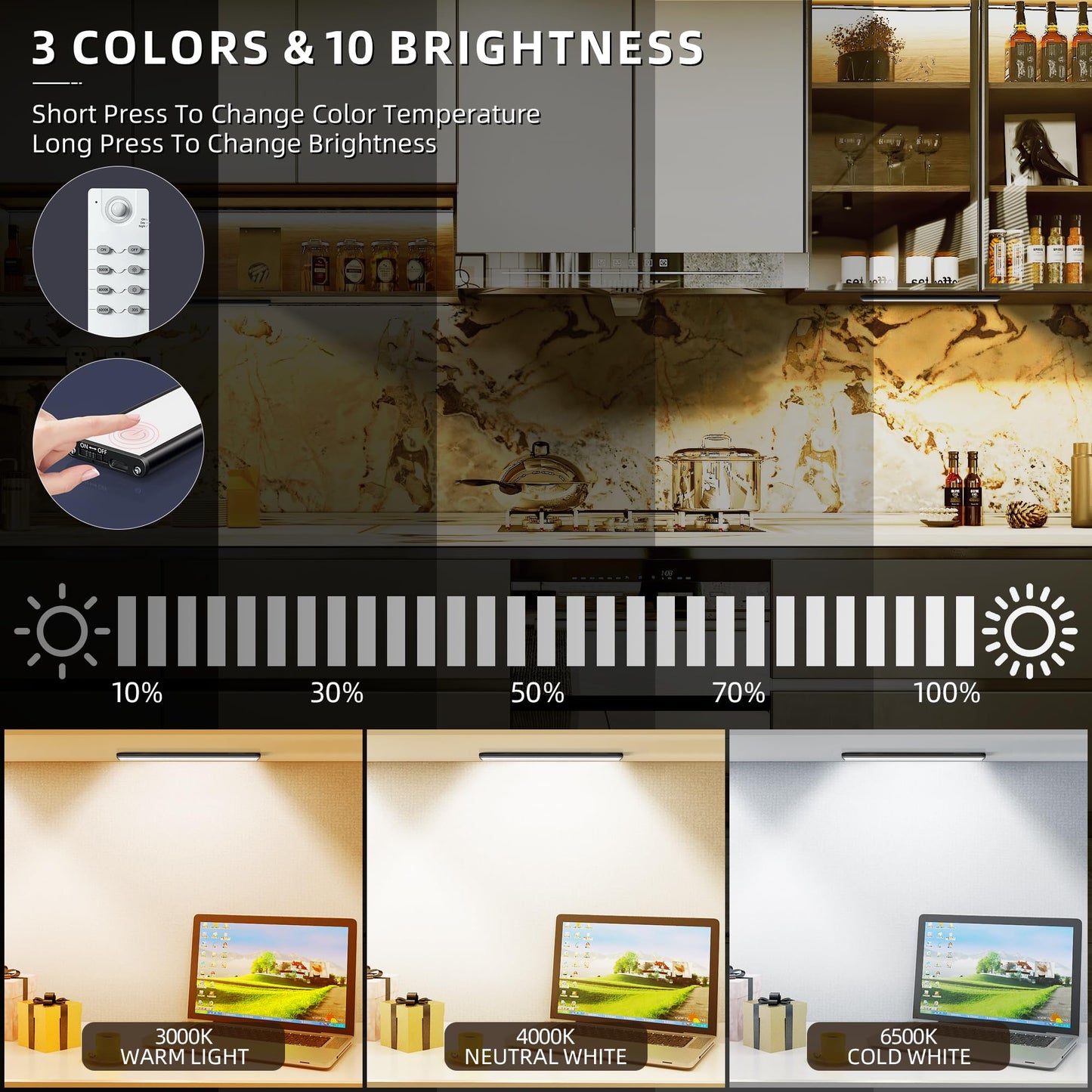 Under Cabinet Lighting,276 LED Wireless Motion Sensor Light Indoor, Rechargeable Closet Lights Battery Operated,Dimmable & 3 Color Temps,Magnetic Under Counter Lights for Kitchen, Closet (80CM,3Pack)