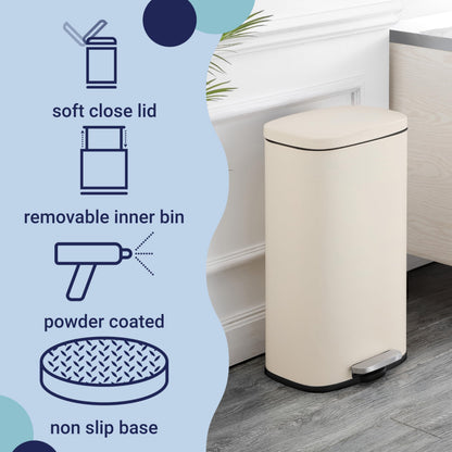 happimess HPM1011I Curtis 8-Gallon Step-Open Trash Can, Fingerprint Resistant, Modern, Minimalistic for Home, Kitchen, Laundry Room, Office, Bedroom, Bathroom, Limestone Beige