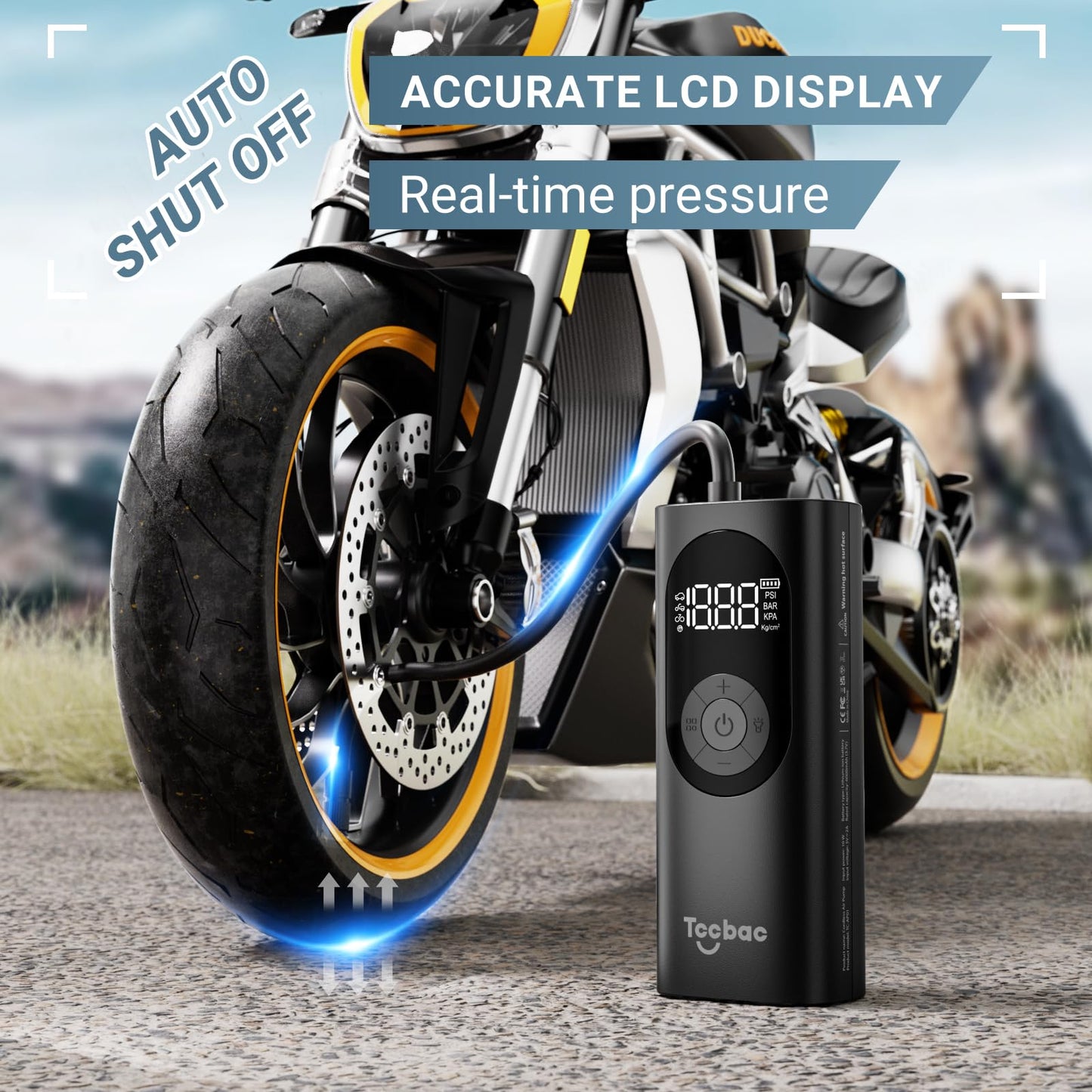Tccbac Tire Inflator Portable Air Compressor for Car, 2X Fast Bike Pumps with 150 PSI High Pressure and LED Light,Tire Pump Auto Shut-Off Electric Air Pump for Car Ball Motorcycle 2 Pack