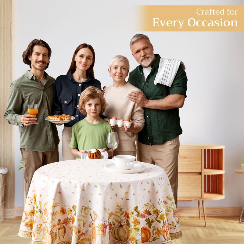 Maison d' Hermine Table Cloth Round Table 100% Cotton 63 Inches Fall Tablecloth Reusable Everyday Use for Thanksgiving Christmas Decorations Dining Farmhouse Party (Pumpkin Passion)