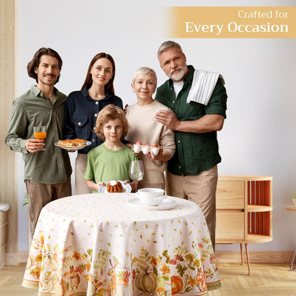 Maison d' Hermine Table Cloth Round Table 100% Cotton 63 Inches Fall Tablecloth Reusable Everyday Use for Thanksgiving Christmas Decorations Dining Farmhouse Party (Pumpkin Passion)