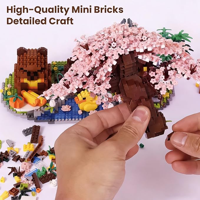 Capybara Cherry Blossom Bonsai Tree House Building Sets for Adults &amp Kids - 2280PCS Micro Mini Blocks Artificial Flower for Desk Office Home Decor DIY Arts &amp Crafts Kits Ages 8+ Girls &am