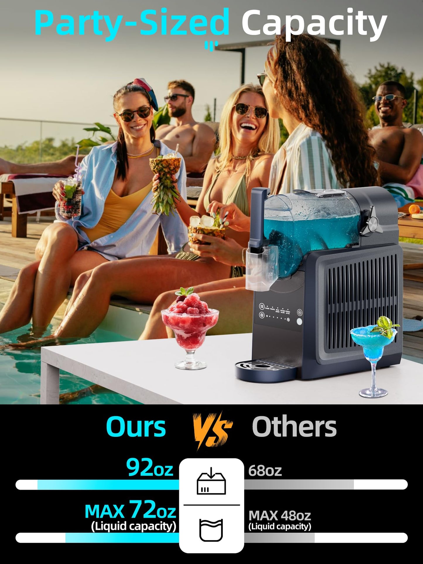 VNN Slushie Machine - 92 oz Slushy Machine for Home No Ice Needed, Frozen Drink & Slushie Machine, 5 Preset Programs, Auto-Clean, Suitable for Margaritas, Smoothies, Milkshakes, Blue