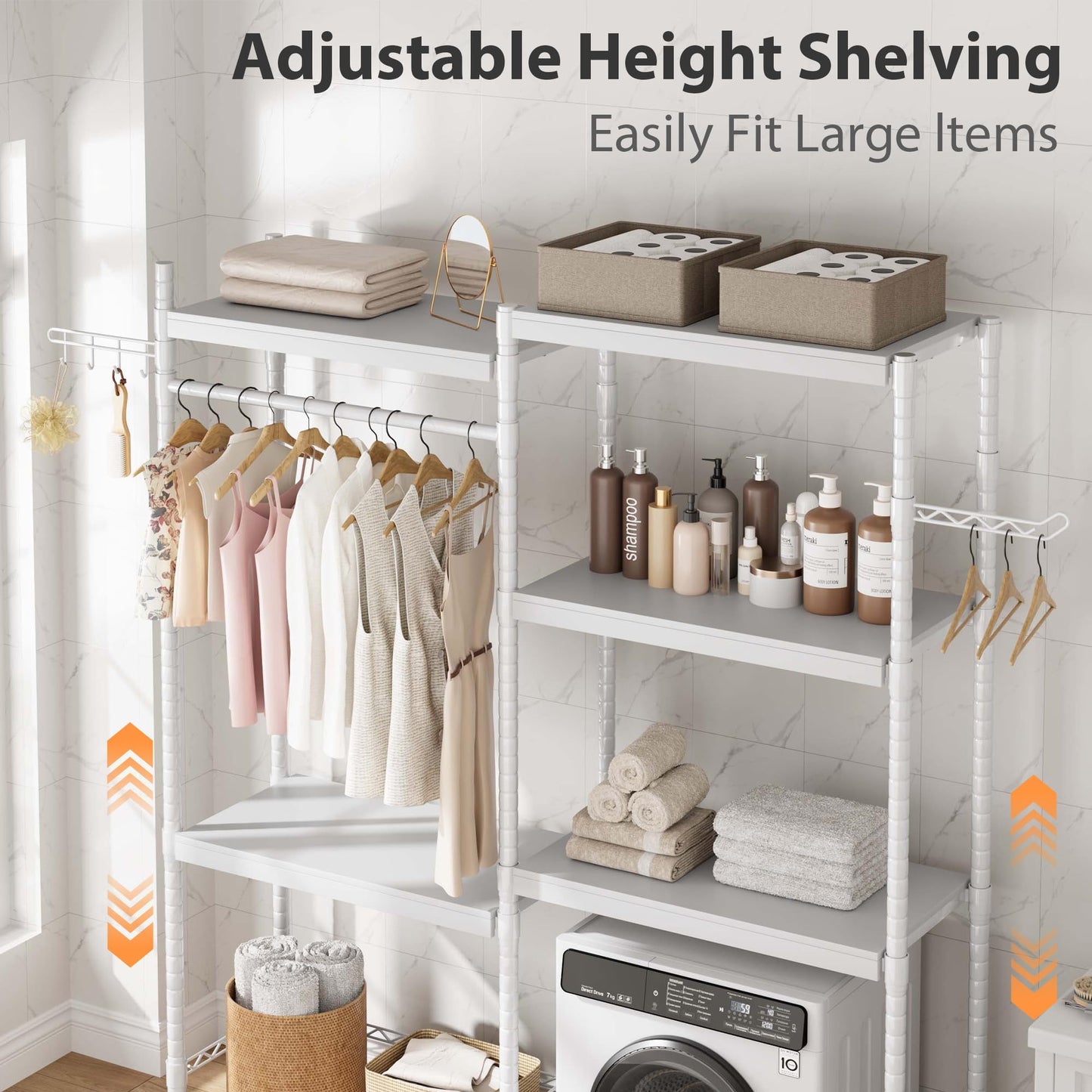 Garvee 30 in 5-Tier Over-The-Washer Shelf – Adjustable Height Laundry Organizer with Double-Layer Wood Shelves (100 LB Capacity), Space-Saving Storage for Bathroom, Laundry Room, Balcony (White)