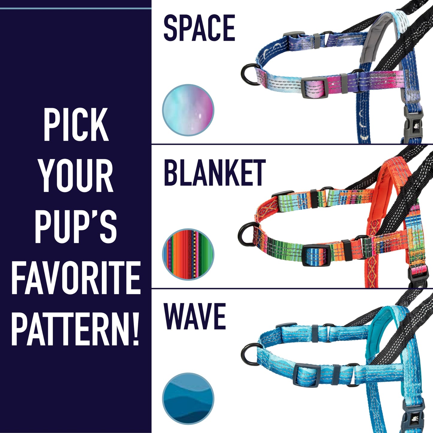 Leash Boss No Pull Dog Harness - Easy Walk for Small, Medium, Large Pets - Reflective No Pull Pet Harness with Rear and Front Clip - Large Blanket Pattern Design with Handle