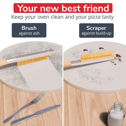 Senwosa 22” Pizza Oven Brush with Stone Scraper - Heat Resistant Stainless Steel Bristles, Long Handle - Compatible with Ooni, Gozney & Similar Ovens