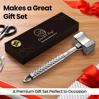 Stainless Steel Meat Tenderizer Tool, Premium Meat Mallet with Non-Slip Grip, Dual-sided Kitchen Mallet Ideal for Tenderizing Steak, Poultry & Chicken Cutlet, Dishwasher Safe with Lifetime Replacement