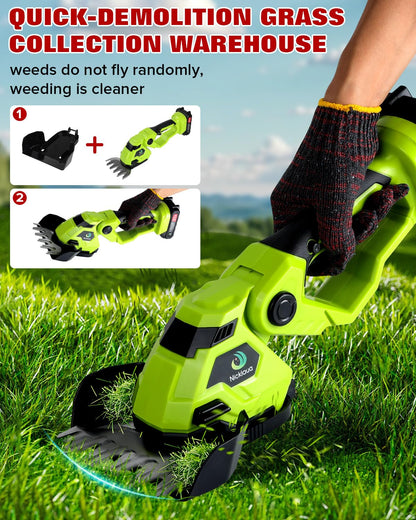 Cordless Hedge Trimmer,Cordless Grass Shear & Hedge Shear with a 5.3-inch Lawn Mower Blade, with 2 PCS Rechargeable Battery and Charger for Garden,Lawn.Note: It Does not Include the 9-inch Blade.