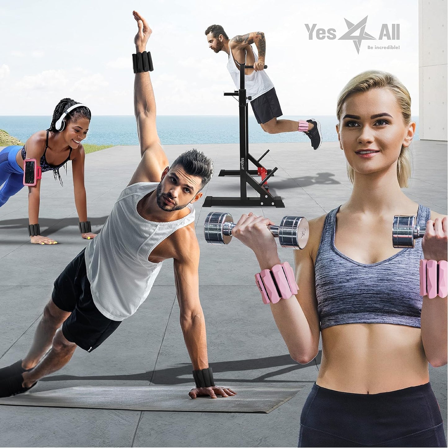 Yes4All Wrist & Ankle Weights, Adjustable Silicone Ankle weights for Women Men Home Gym Workout, Yoga, Dance, Cardio, Pilates, Aerobics, Walking and Running (1lbs/Pair) - Pink