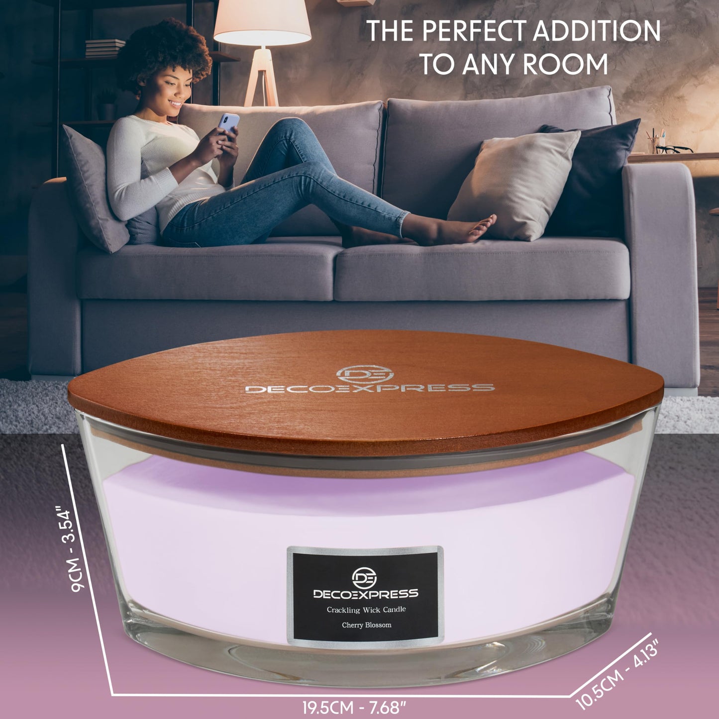 DECO EXPRESS Scented Candles, Crackle Double Wick Candles, Long 50 Hours Burn Time, Home Decor & Gift Ideas (Cherry Blossom)