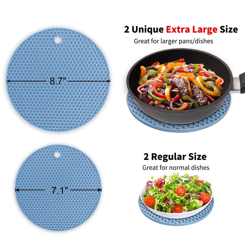 Silicone Trivet Mats - Walfos Heat Resistant Pot Holders Set, 4pcs 2 Sizes 7 Inch & 9 Inch, Multipurpose Non-Slip Hot Pads for Hot Pot, Hot Dishers, Jar Opener, Food Grade & BPA Free (Nordic Blue)
