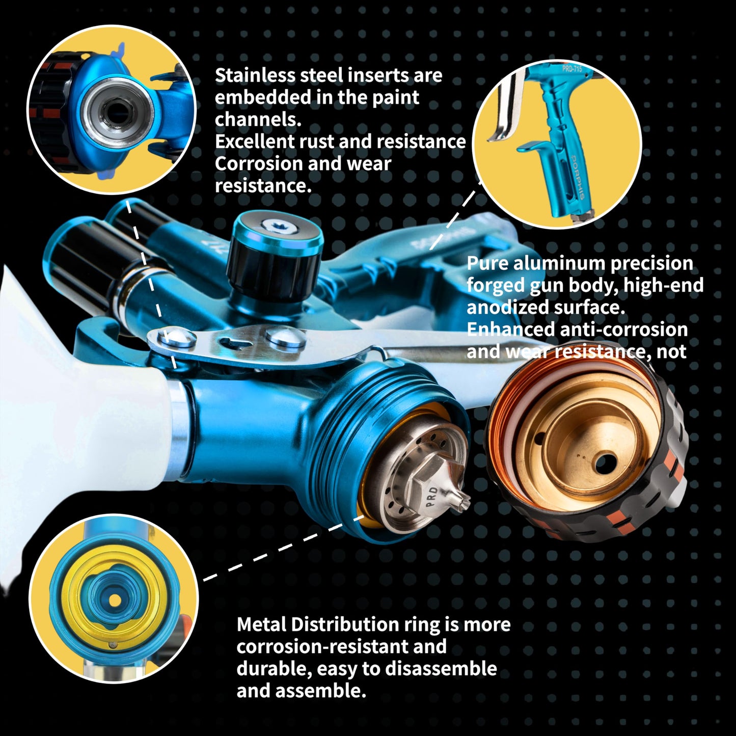 PORPHIS Paint Spray Gun PRD-717 VS Type with Split Nozzle 1.3mm Automotive Refinishing Spray Gun, Blue