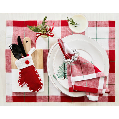 Solino Home Plaid Napkins Set of 4-100% Pure Linen Red and White Very Merry Tartan Plaid Dinner Napkins Cloth 18 x 18 Inch - Handcrafted and Machine Washable
