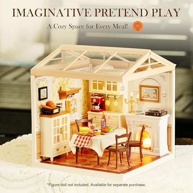 Rolife Super Creator-DIY Plastic Miniature House for Adults Mini Blocks Model Kit Building Set for Teens 8-12 DIY Crafts/Hobbies/Building Blocks Toys for Teens&ampAdults (Warm Dining Room)