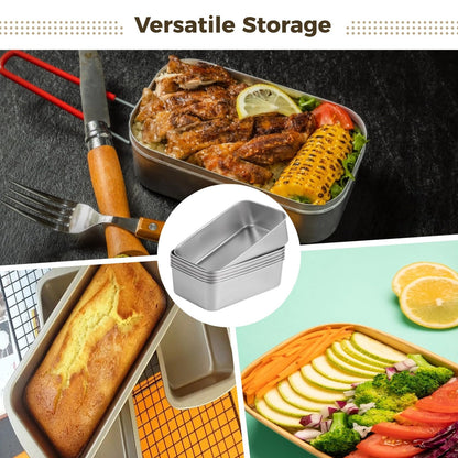 Homaisson 6 Pcs Stainless Steel Loaf Pan, Bread Baking Pans with Lids, Rectangle Cake Meatloaf Molds, Food Serving Pans, Ideal for Baking and Storage