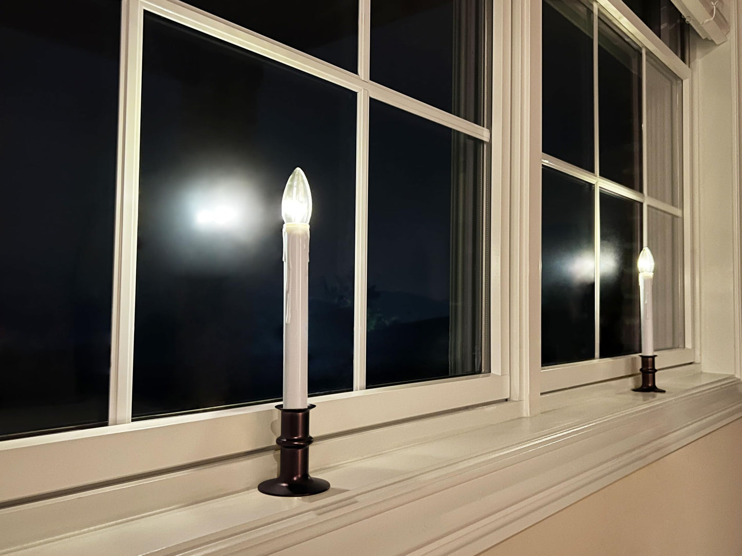 612 Vermont Ultra-Bright LED Window Candles with Timer, Battery Operated, Metal Base, White Candlestick, Adjustable Height (Pack of 4, Antique Bronze)