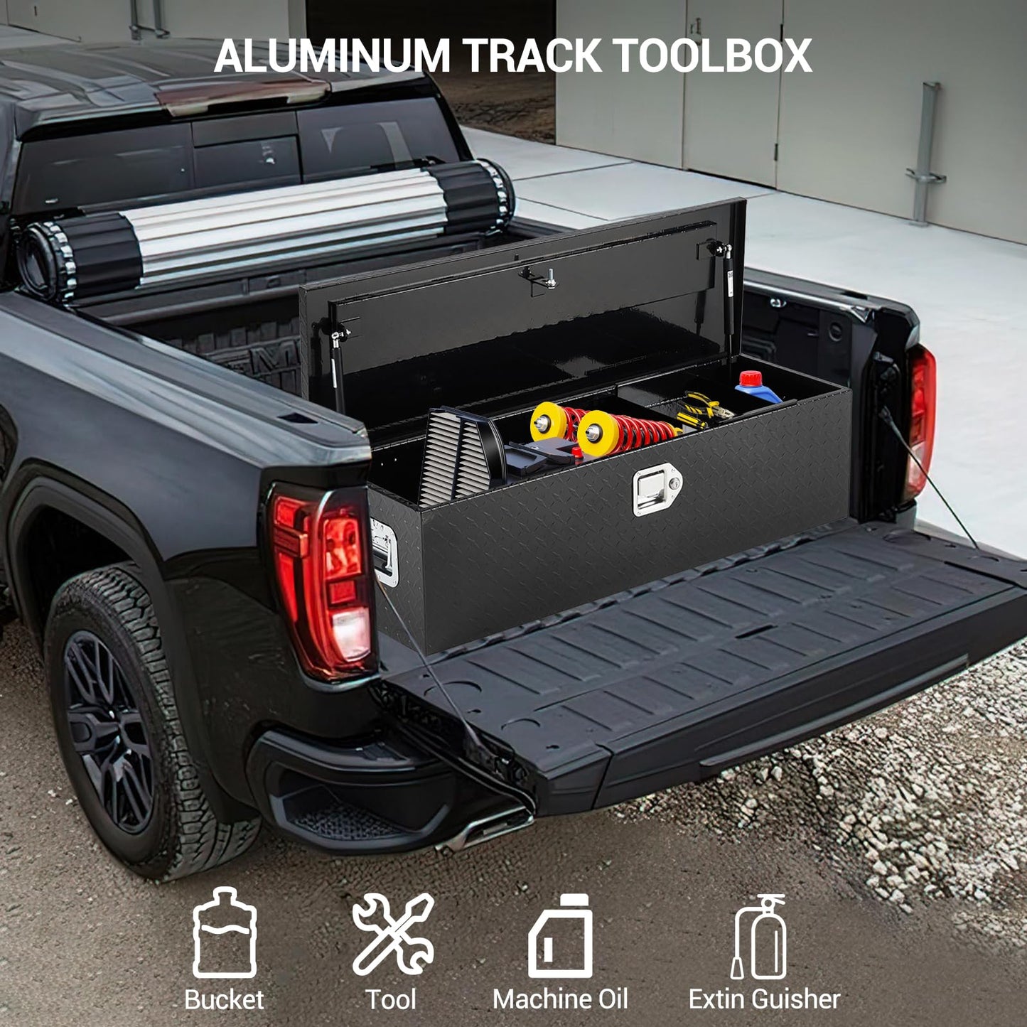 ExploreHorizon 39 Inch Aluminum Truck Tool Box, Truck Bed Storage Box With Security Lock and Wider Handles, Heavy Duty Waterproof Tool Box Organizer Chest for Pick Up Truck Rv Trailer - Black