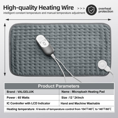 Heating pad for Back, Neck, Shoulder, Cramps and Leg Pain Relief, Heat Pads Christmas Gifts for Women, Men, Mom, Dad, Auto-Off,Machine Washable,Moist Dry Heat Options,Extra Large 12"x24"