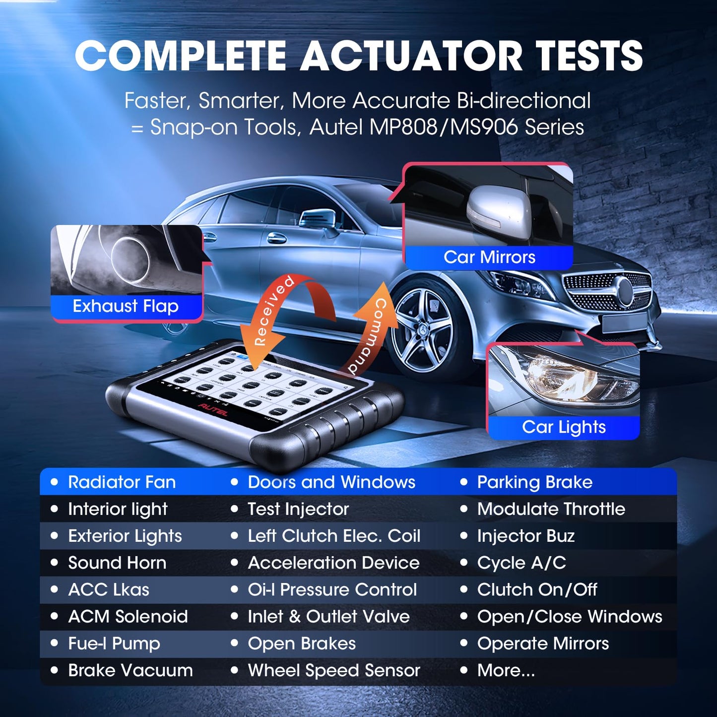 Autel Scanner MaxiCOM MK808S: 2025 Bidirectional Tool as MK808BT Pro MX808S M808Z, Function as MaxiCheck MX900, 28+ Service, Active Test, All System Diagnose, Injector Coding, FCA Autoauth Android 11
