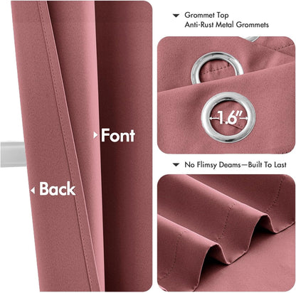 MIULEE Dusty Rose Blackout Curtains - Thermal Insulated Room Darkening Drapes | 63 Inch, 2 Panels