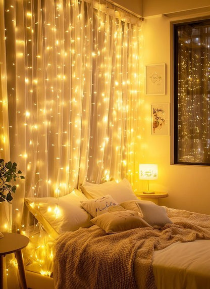 Brightown 300 LED Fairy Curtain Lights - 9.8ft x 9.8ft, USB Plug, 8 Lighting Modes | Warm White 2 Pack for Indoor/Outdoor Decor