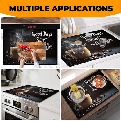 BSFHH Heat-Resistant Glass Stove Top Cover with Anti-Slip Rubber Coating – Electric Stove Protector, Scratch-Resistant, Expands Counter Space, Stylish Kitchen Decor (Cafe)