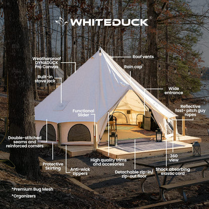 WHITEDUCK Avalon Canvas Bell Tent - Luxury All Season Tent for Camping & Glamping Made from Premium & Breathable 100% Cotton Canvas w/Stove Jack, Mesh (13' (4M), Water Repellent)