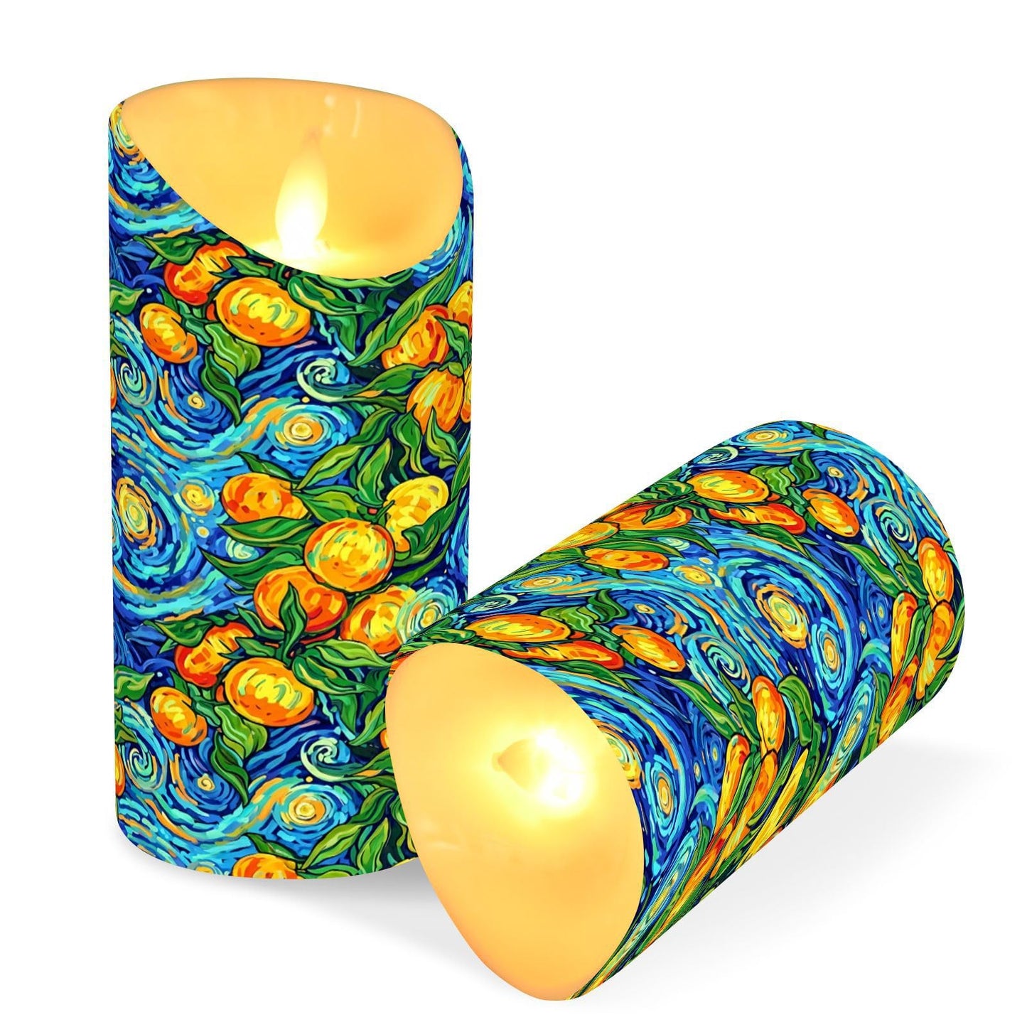 Gravopti Oil Painting 2 Pack Flameless LED Pillar Candles with Remote & Timer, Battery Operated, Flickering Wax Candle for Wedding, Romantic Home & Party Decor
