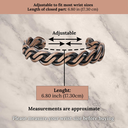 Handmade Elegant Copper Bracelet for Women and Men-Pure Copper Bracelet for Pain Relief and Stress Relief-Adjustable, Thickest, Twisted Copper Wire Bracelet to Fit many Size Wrist(folded) (helix)