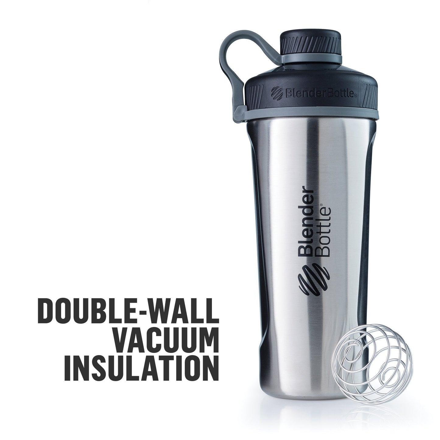 BlenderBottle Radian Shaker Cup Insulated Stainless Steel Water Bottle with Wire Whisk, 26-Ounce, Matte Black