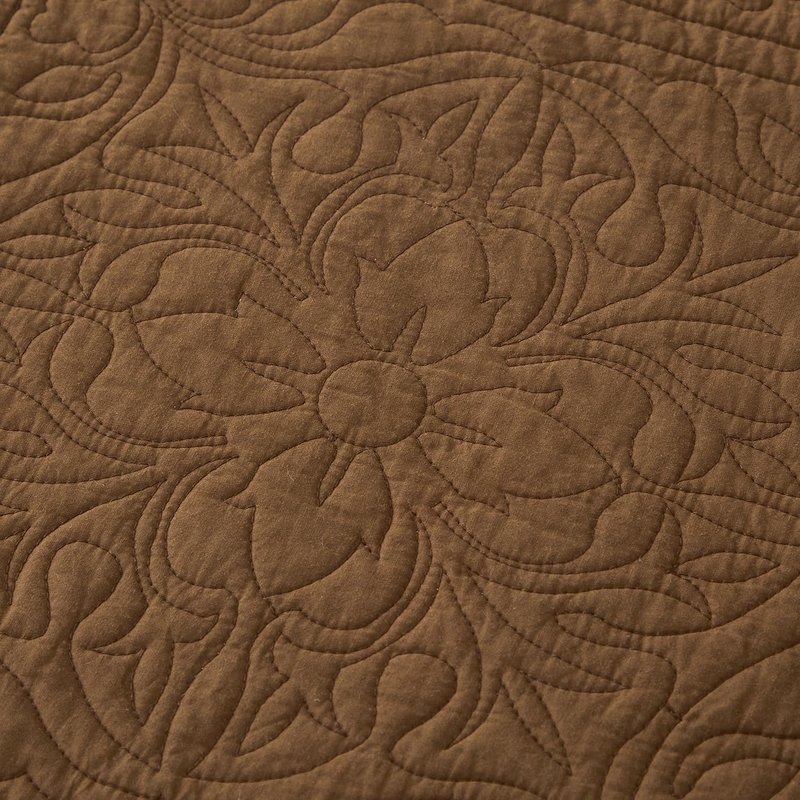 WINLIFE 100% Cotton Quilted Pillow Sham Floral Printed Pillow Cover Set of 2 (Standard Size, Coffee)