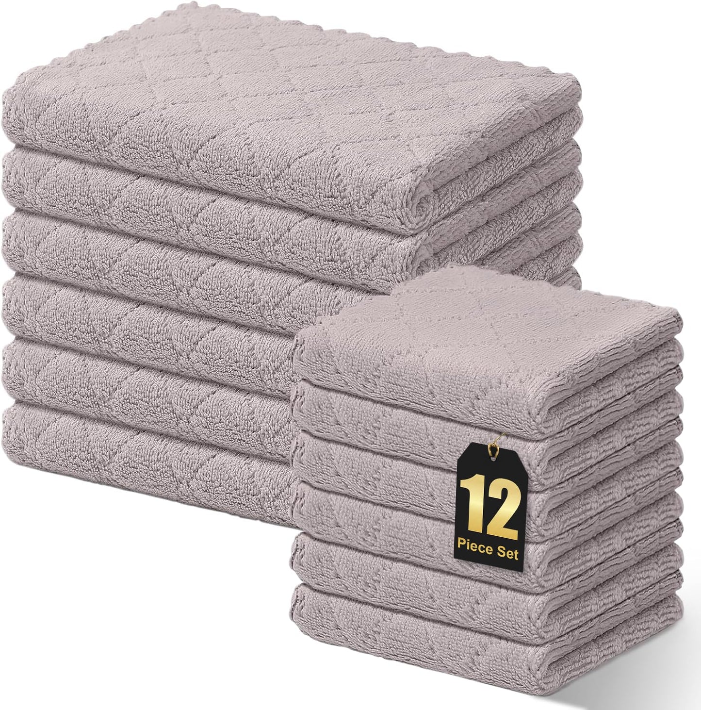 Homaxy 12 Pack Kitchen Dish Cloths (10 x 10 Inches, Grey), Super Soft and Absorbent Coral Velvet Dish Towels, Nonstick Oil Fast Drying Microfiber Cleaning Cloth, No Lint Household Dishcloths
