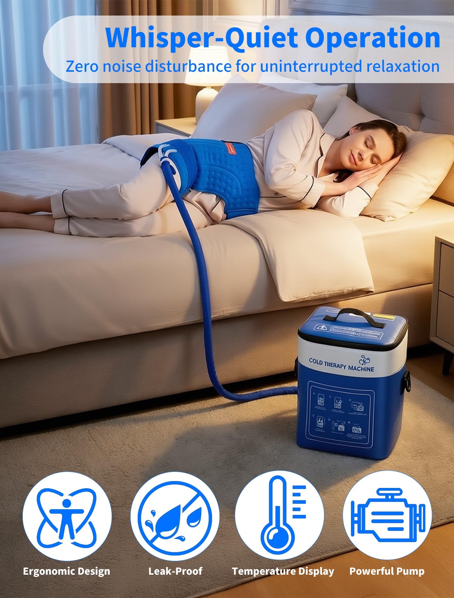Cold Therapy Machine for Hip After Surgery with Pressure Regulator & Temperature Display, Ice Machine for Hip Replacement with Timer, Ice Wrap Pad Cryotherapy System for Post-Surgery Pain Relief