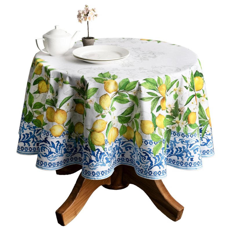 Maison d' Hermine Table Cloth Round Table 100% Cotton 63 Round Inches Tablecloth Reusable Decorative for Dining Kitchen Room Farmhouse Home Gifts for Mothers Day Spring Summer - Cedrat