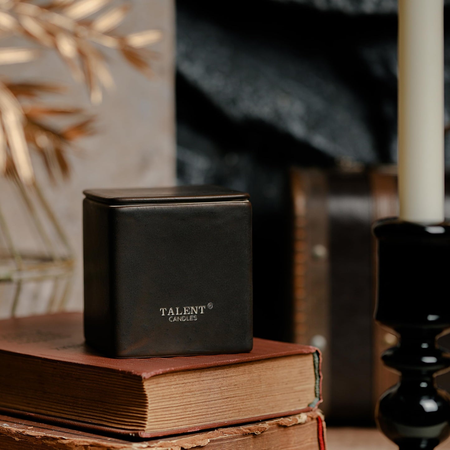 Talent Candles Scented Candles Ceramics Square Cup Long Burn Time Natural Soy Wax Candles Perfect Women & Men Birthday Gifts (Dark Leather & Oud)