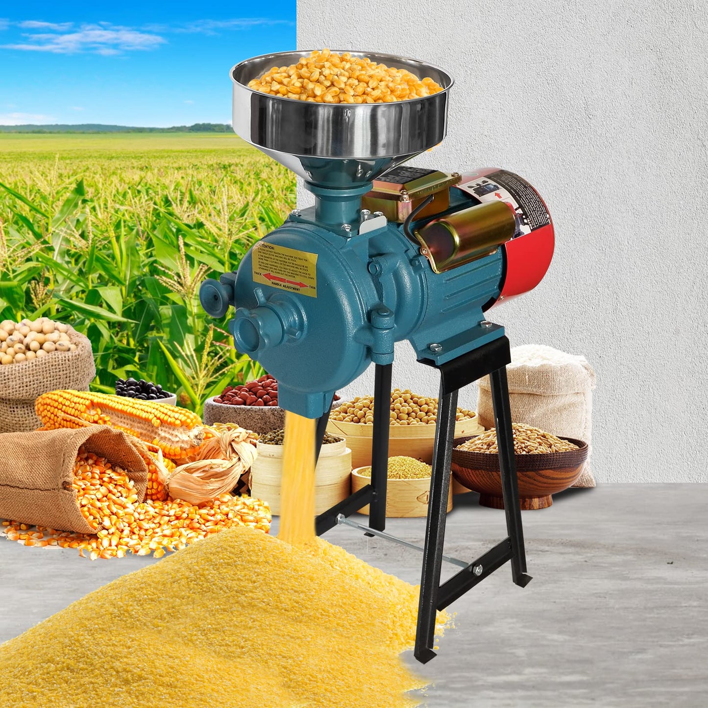 Electric Grain Grinder Mill, 3000W 110V Corn Grinder Mill Electric, Dry Cereals Rice Coffee Wheat Corn Mills with Funnel, Grain Grinders Mils Powder Machine