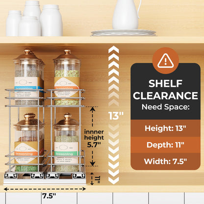 Pull Out Spice Rack Organizer for Cabinet, Slide Out Spice Racks, Easy to Install, 2.1''Wx10.35''Dx8.26''H, 3 Drawers 2 Tiers(Black)