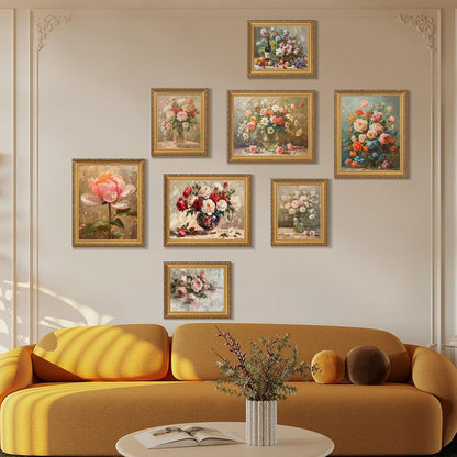 MIEVU Gold Vintage Framed Wall Art | Floral Canvas Prints for Living Room & Bedroom - 8x10in