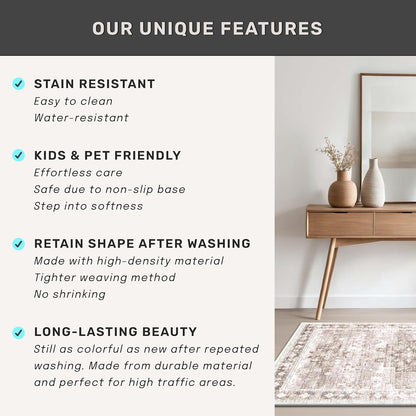 Regine Switzerland Extra Long Runner Rug - Beige Washable Non-Slip Floor Mat | Stain Resistant 2'6"x10' for Hallways