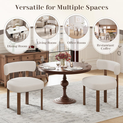 smartue Wooden Dining Chairs Set of 6, Upholstered Kitchen Chairs with Solid Wood Legs, Mid Century Dining Room Chair with Ergonomic Curved Backrest for Kitchen Dining Vanity, Beige