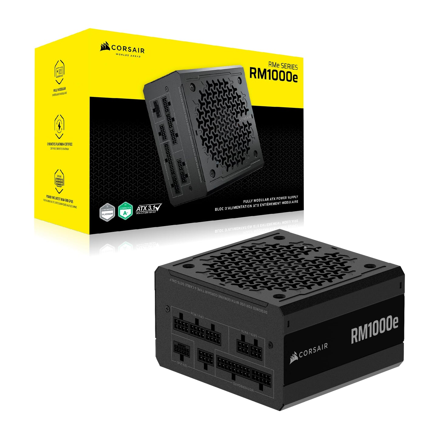 CORSAIR RM1000e (2025) Fully Modular Low-Noise ATX Power Supply with 12V-2x6 Cable – ATX 3.1 & PCIe 5.1 Compliant, Cybenetics Gold Efficiency, 105°C-Rated Capacitors, Modern Standby Mode – Black