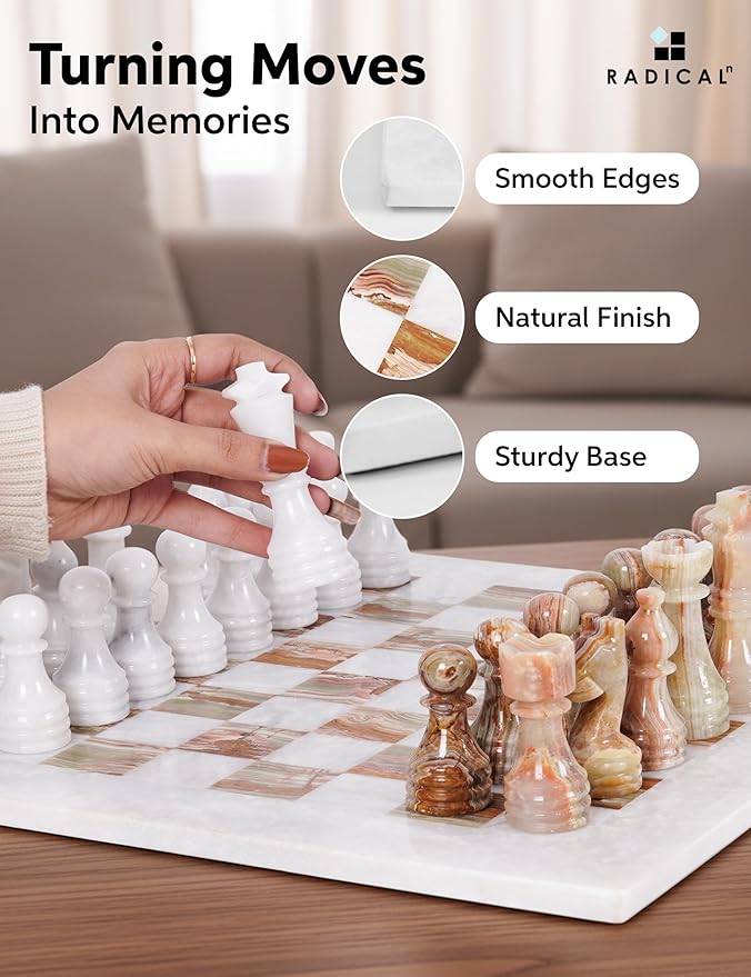 Radicaln Marble Chess Set 15 Inches White and Green with Storage Box Handmade Luxury Board Games for Adults Ideal Marble Chess Board Game Set &amp Chess Pieces