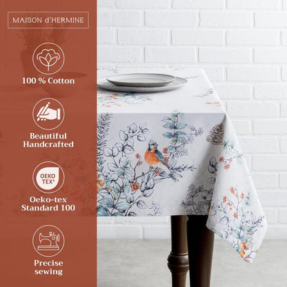 Maison d' Hermine Table Cloth Rectangle Table 100% Cotton 60 x 108 Inches Fall Tablecloth Reusable Everyday Use for Thanksgiving Christmas Decorations Dining Farmhouse Party (Whitish Shabby Chique)