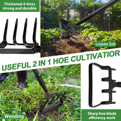 PoPoHoser Garden Hoe for Weeding, Heavy Duty Hoe Garden Tool, 62" Long Handle Stirrup Hoe Cultivator, 2 in 1 Action Scuffle Hula Push Pull Hoe Manual Weeder for Gardening Landscaping Loosening Soil
