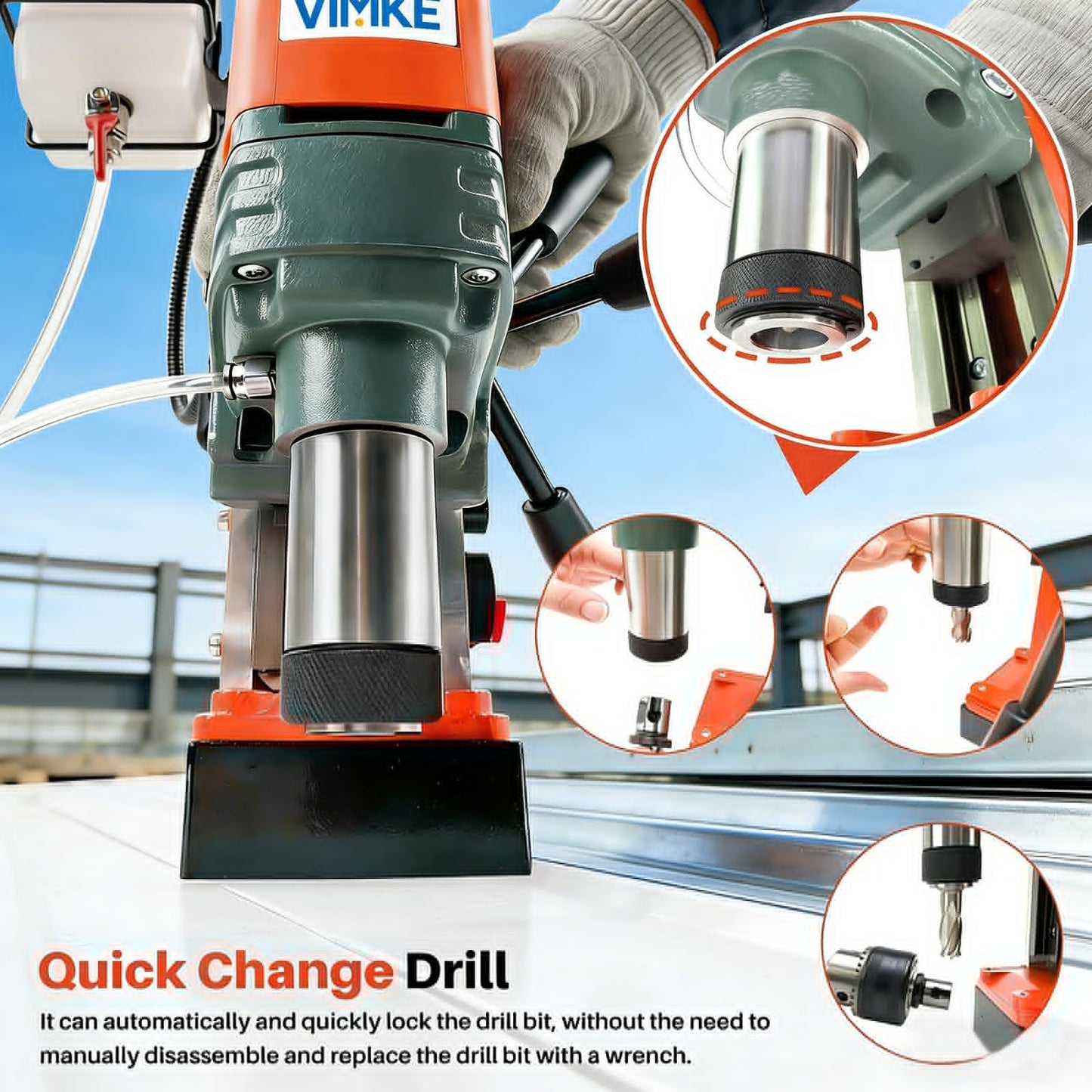 Mag Drill Press with 6 Pcs Coring Bits, 1400W 2" Boring Diameter, 2922lbf/13000N Power Portable Magnetic Drill, 810 PRM, Electric Drilling Machine for Metal Surface, Home Improvement Industry
