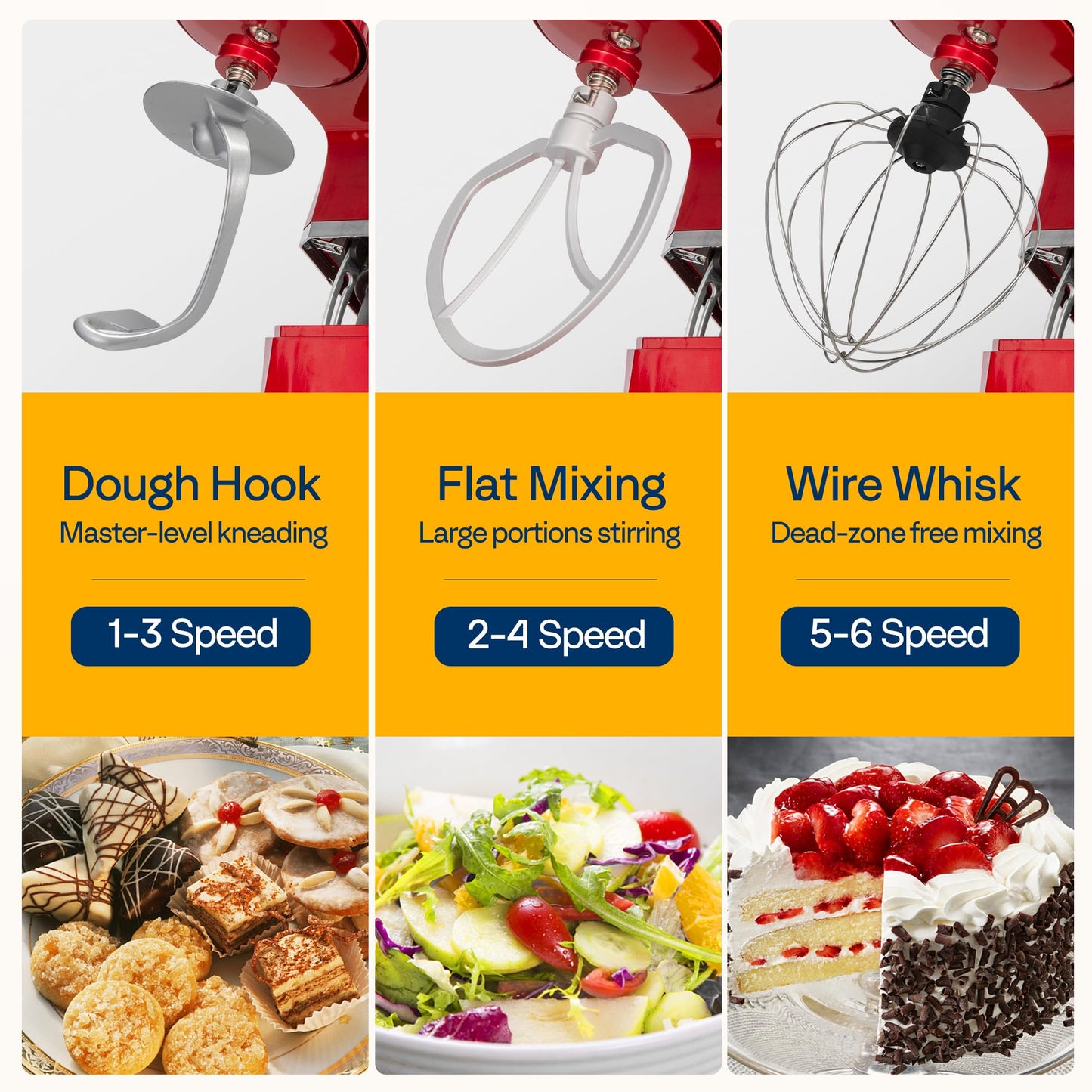 VIVOHOME 3-in-1 Stand Mixer, 6 Quart Electric Tilt-Head Kitchen Mixer with Bowl, Multifunctional Food Mixer with Meat Grinder and Blender Attachments, Dough Hook, Beater, and Whisk, Red