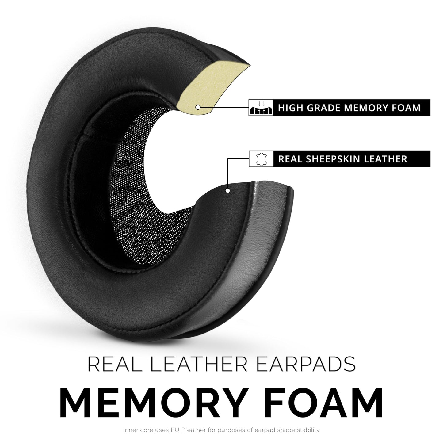 Brainwavz XL Large Sheepskin Leather Replacement Memory Foam Earpads - Suitable for Many Other Large Over The Ear Headphones - Sennheiser, AKG, HifiMan, ATH, Philips, Fostex, Sony (Sheepskin Leather)
